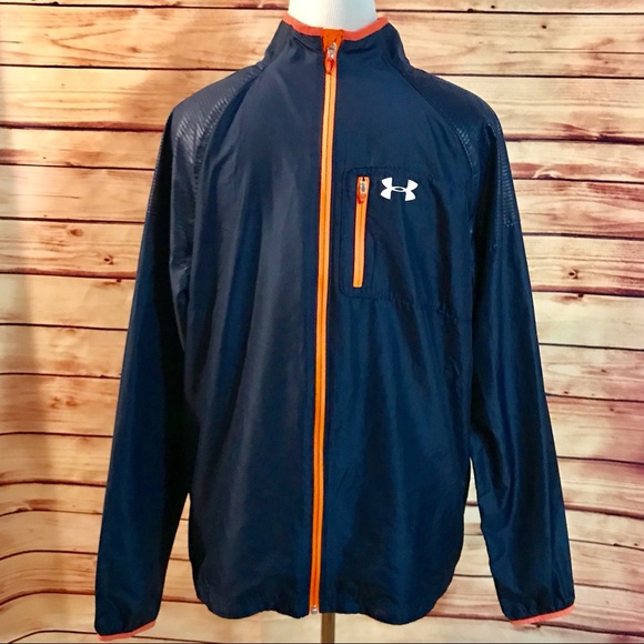 Under Armour Men/'s HeatGear Full-Zip Wind Jacket Navy//Orange L